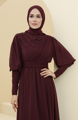 Plum Hijab Evening Dress 52804-01