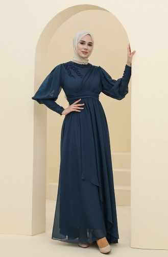 Petrol Hijab Evening Dress 52804-02