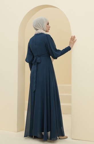 فساتين سهرة بتصميم اسلامي أزرق زيتي 52804-02