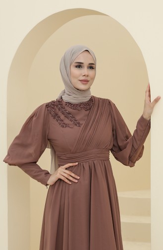 Mink Hijab Evening Dress 52804-04