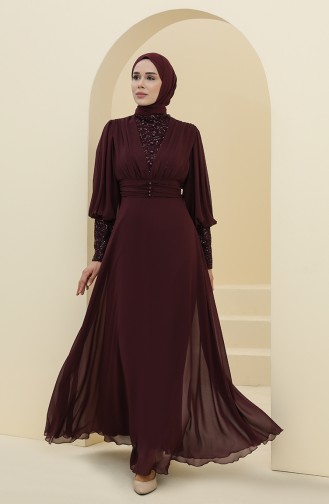 Plum Hijab Evening Dress 52810-01