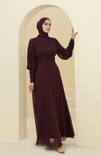 Plum Hijab Evening Dress 52810-01