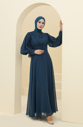 Petrol Hijab Evening Dress 52810-02