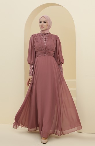 Dusty Rose Hijab Evening Dress 52810-03