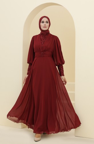 Weinrot Hijab-Abendkleider 52810-05