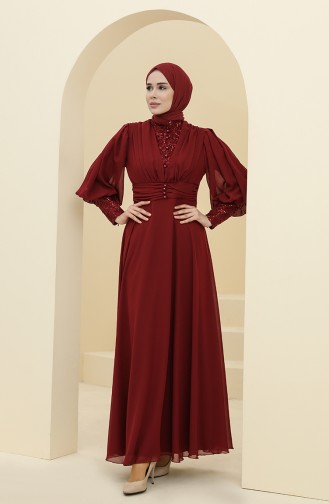 Claret Red Hijab Evening Dress 52810-05