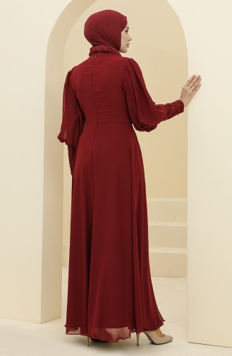 Claret Red Hijab Evening Dress 52810-05