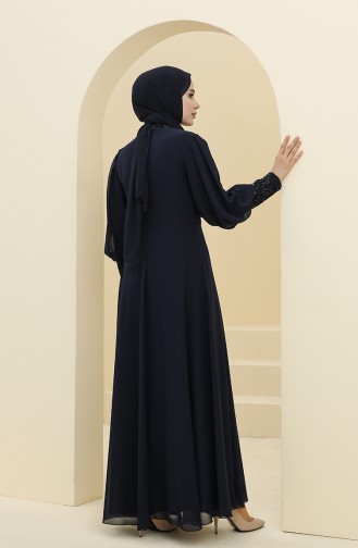 Navy Blue Hijab Evening Dress 52810-06