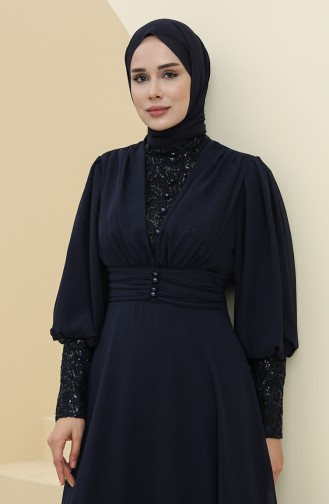 Navy Blue Hijab Evening Dress 52810-06