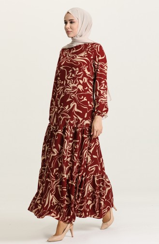 Claret Red Hijab Dress 15028B-01