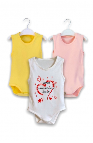 Staryu Baby Bebek Badisi %100 Pamuklu Anne Yazılı Farklı Renkli 3lü Paket ST2020-01 Sarı Pudra