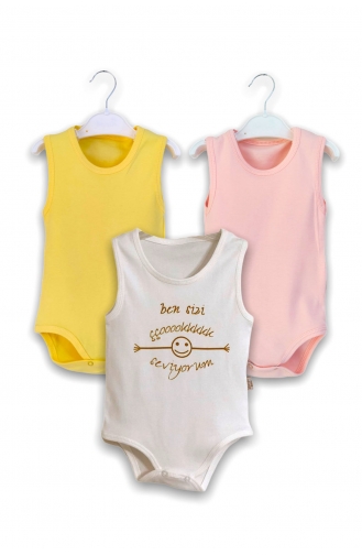 Staryu Baby Bebek Badisi %100 Pamuklu Çok Seviyorum Yazılı Farklı Renkli 3lü Paket ST2022-01 Sarı Pudra