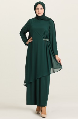 Emerald Green Hijab Evening Dress 3036-01