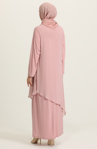 Powder Hijab Evening Dress 3036-06