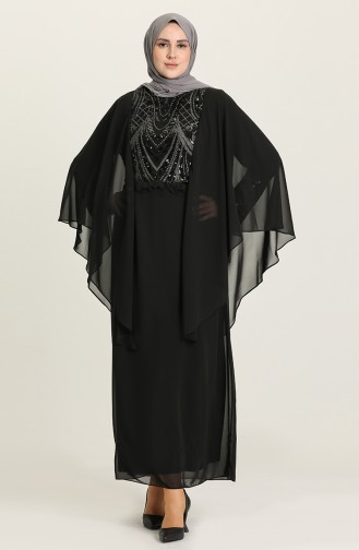 Black Hijab Evening Dress 9384-01