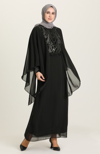 Schwarz Hijab-Abendkleider 9384-01