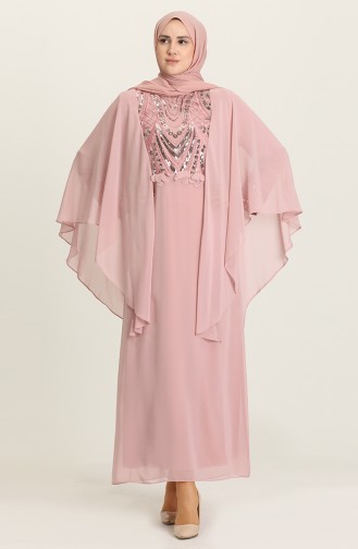 Powder Hijab Evening Dress 9384-02