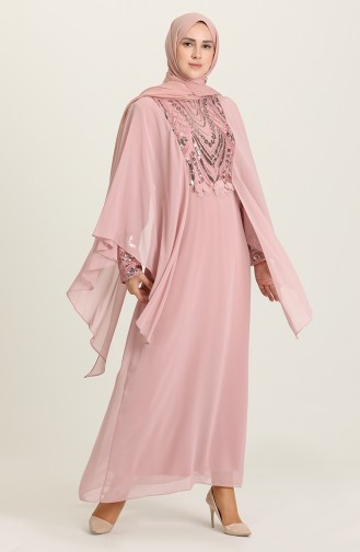 Powder Hijab Evening Dress 9384-02
