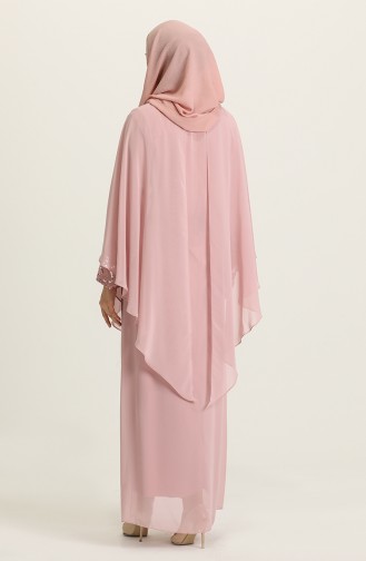 Powder Hijab Evening Dress 9384-02