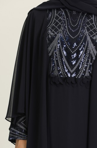 Navy Blue Hijab Evening Dress 9384-03