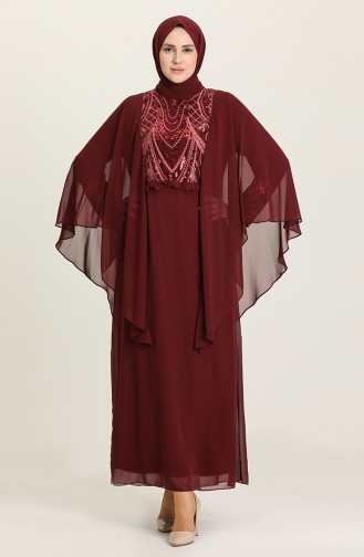Claret Red Hijab Evening Dress 9384-04