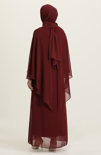 Claret Red Hijab Evening Dress 9384-04