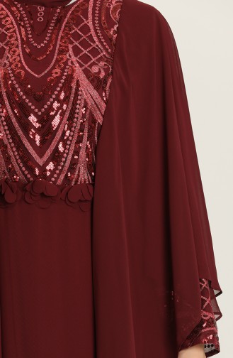 Claret Red Hijab Evening Dress 9384-04