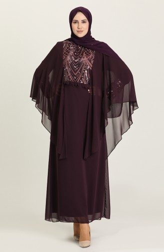 Plum Hijab Evening Dress 9384-05