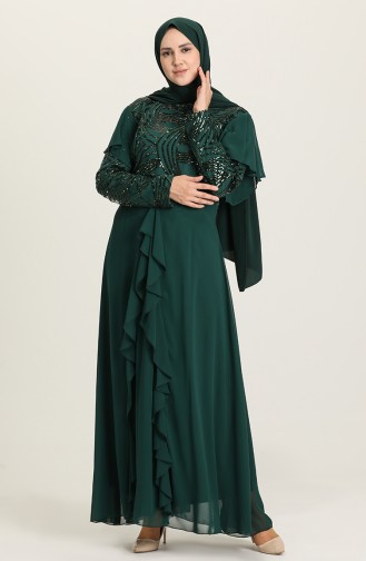 Emerald Green Hijab Evening Dress 9388-01