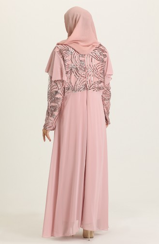 Powder Hijab Evening Dress 9388-02