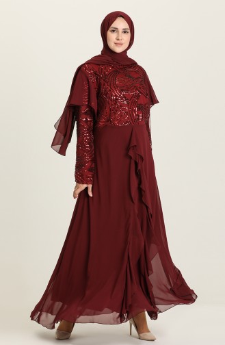 Claret Red Hijab Evening Dress 9388-03