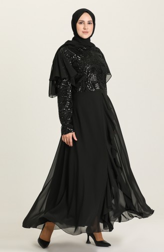 Black Hijab Evening Dress 9388-05
