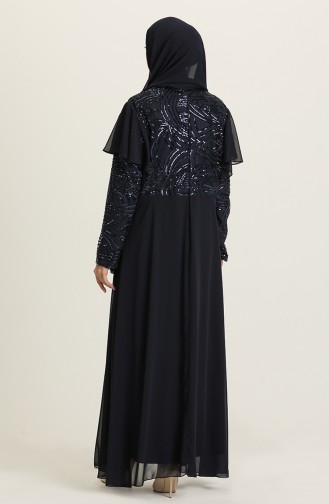 Navy Blue Hijab Evening Dress 9388-06