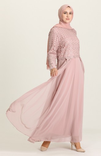 Powder Hijab Evening Dress 9396-02