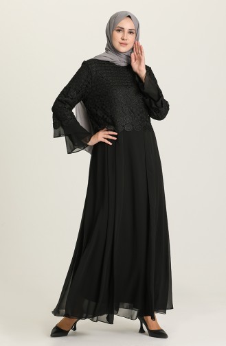 Black Hijab Evening Dress 9396-03