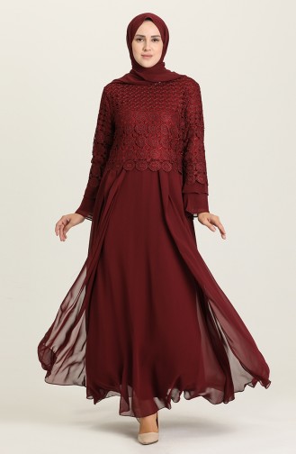 Weinrot Hijab-Abendkleider 9396-04