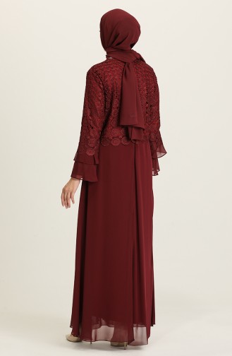 Claret Red Hijab Evening Dress 9396-04
