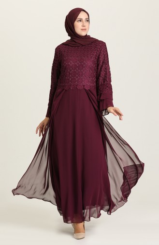 Plum Hijab Evening Dress 9396-05