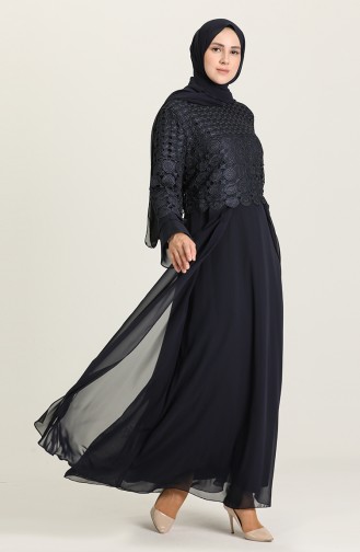 Navy Blue Hijab Evening Dress 9396-06