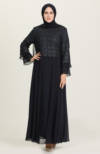 Navy Blue İslamitische Avondjurk 9396-06