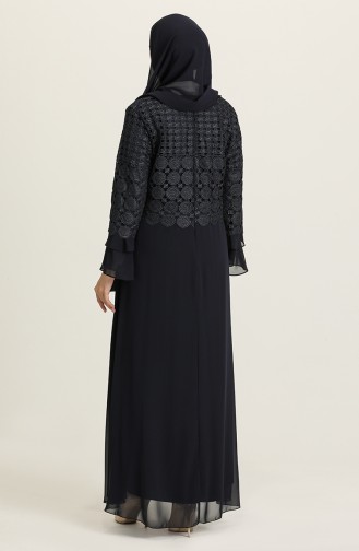 Navy Blue Hijab Evening Dress 9396-06