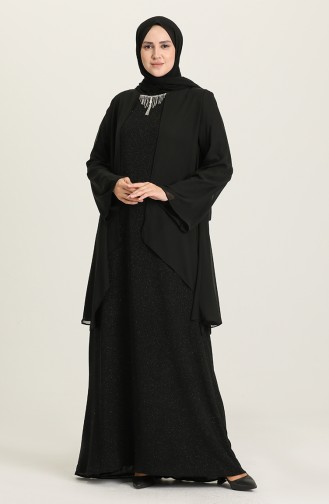 Black Hijab Evening Dress 3056-01