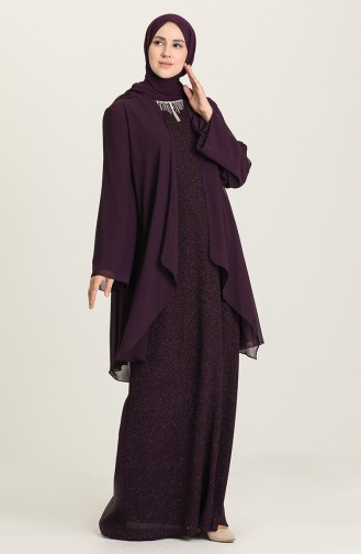 Purple Hijab Evening Dress 3056-03