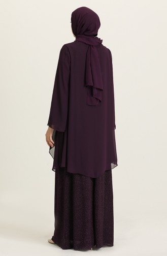 Purple Hijab Evening Dress 3056-03