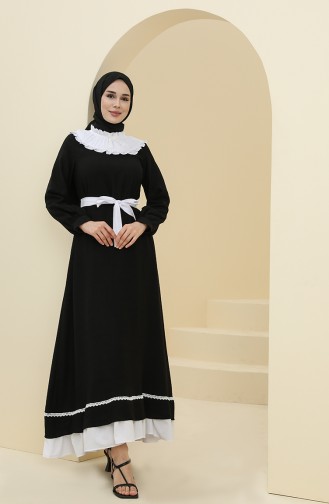 Schwarz Hijab Kleider 8343-01