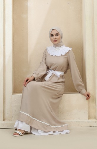 Beige Hijab Dress 8343-03