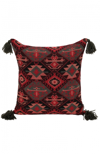 Kilim Desenli Kırlent Kılıfı 128-02 Bordo Kırmızı