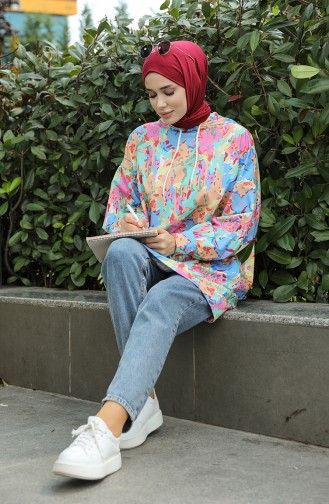 Desenli Sweatshirt 5021L-01 Mint Somon