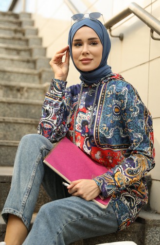 Desenli Sweatshirt 5021V-01 Mor