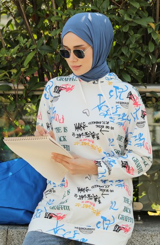 Desenli Sweatshirt 5021N-01 Ekru Siyah